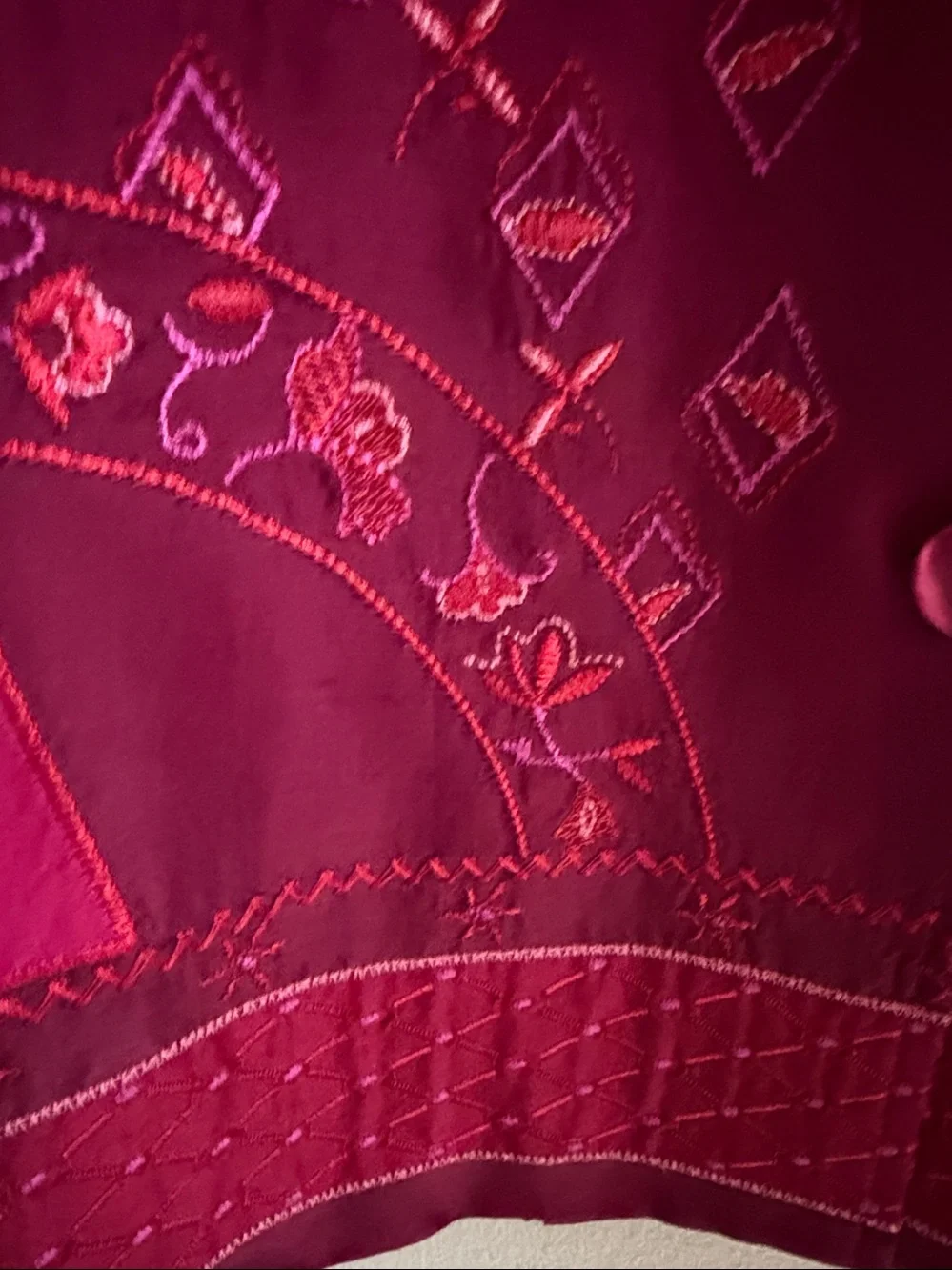 Coldwater Creek Deep Magenta Patchwork Embroidered Jacket